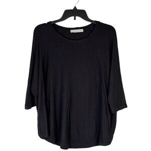 Composition Women's Oversized Loose Fit Round Neck Black S/STop Size Small